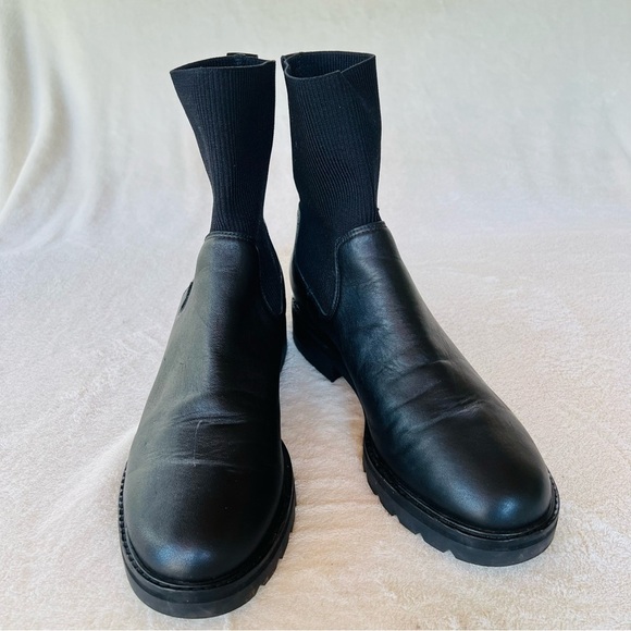 EILEEN FISHER East Leather and Recycled Stretch Knit Sock Boot SIZE 9.5 - Picture 16 of 16